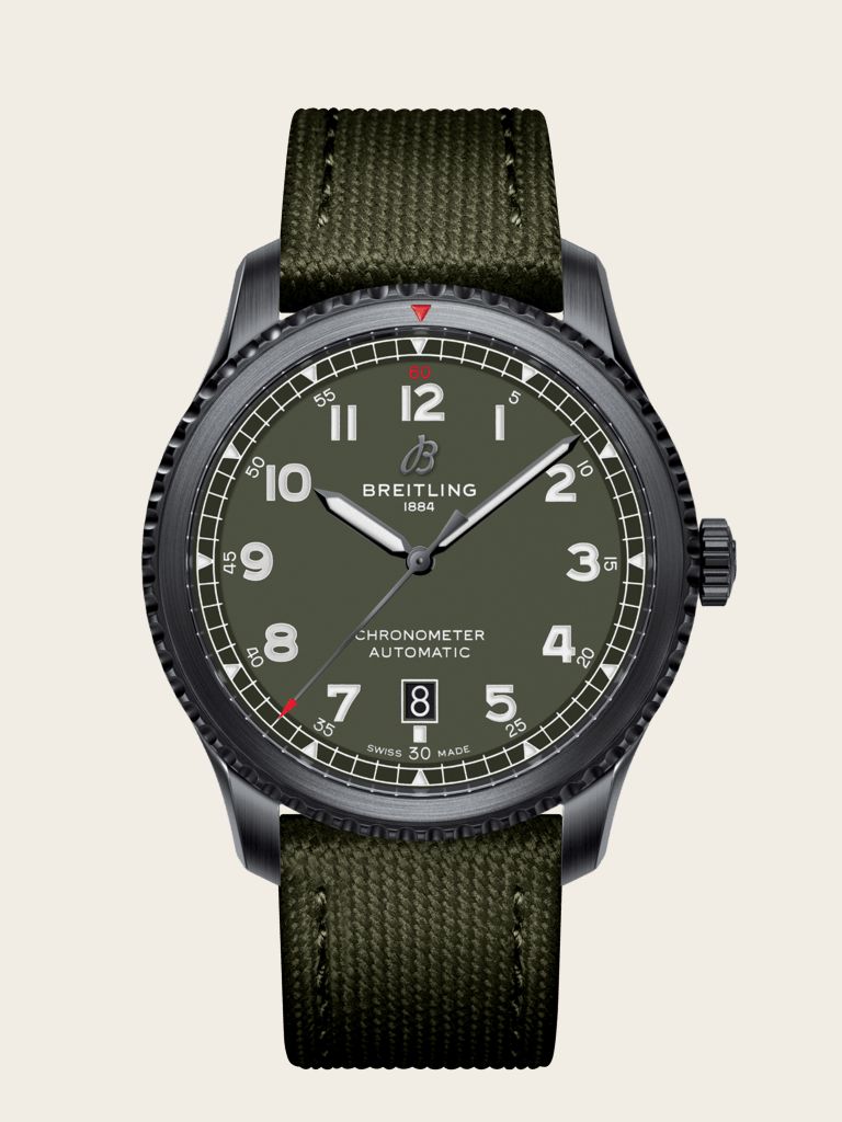 Breitling Aviator 8 Automatic 41 Blacksteel / Curtiss Warhawk / Canvas / Folding